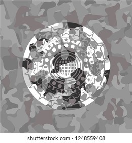 international icon inside grey camouflage texture