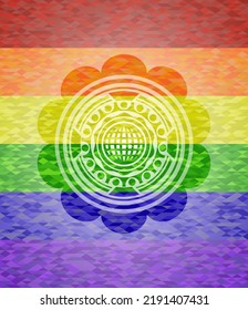 international icon inside lgbt colors emblem. 