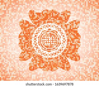 international icon inside orange mosaic emblem