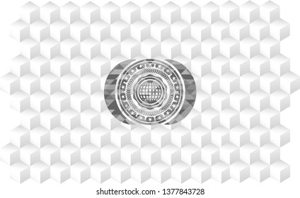 international icon inside realistic grey emblem with cube white background