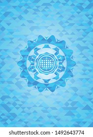 international icon inside realistic light blue emblem. Mosaic background