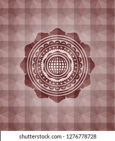 international icon inside red emblem with geometric background. Seamless.