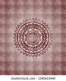 international icon inside red emblem with geometric background. Seamless.