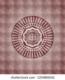 international icon inside red seamless polygonal badge.
