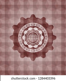 international icon inside red seamless emblem with geometric pattern.