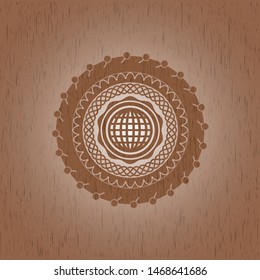 international icon inside retro wood emblem