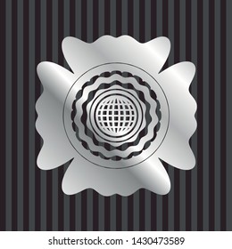 international icon inside silver emblem or badge