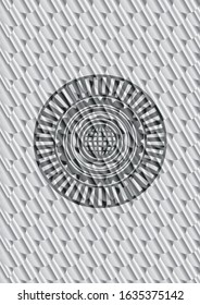 international icon inside silver shiny emblem. Scales pattern. Vector Illustration. Detailed.