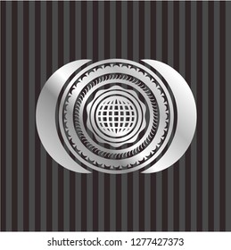 international icon inside silvery badge or emblem