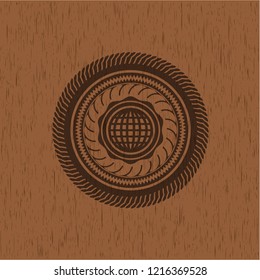 international icon inside vintage wood emblem
