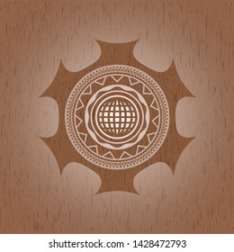 international icon inside vintage wooden emblem