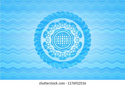 international icon inside water representation badge background.