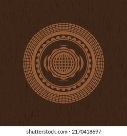 international icon inside wooden emblem. Retro. 