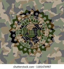 international icon on camouflaged texture