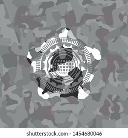 international icon on grey camo texture