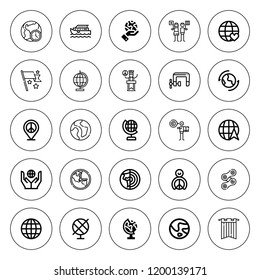 International icon set. collection of 25 outline international icons with chain, earth globe, globe, flag, human rights, peace, nationality icons. editable icons.