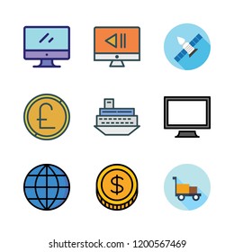 international icon set. vector set about transportation, satellite, ship and monitor icons set.