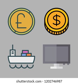 international icon set. vector set about cargo ship, coin and monitor icons set.