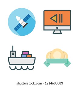 international icon set. vector set about monitor, satellite, cargo ship and coins icons set.