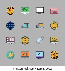 international icon set. vector set about satellite, coin, visa and cargo truck icons set.