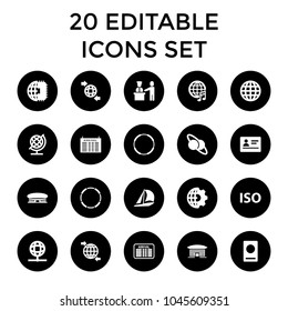 International icons. set of 20 editable filled international icons such as passport, arrival table, airport, globe. best quality international elements in trendy style.