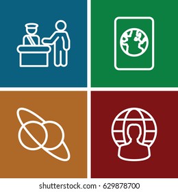 International icons set. set of 4 international outline icons such as pass control, user globe, passport