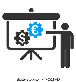 International Industry Presentation icon. Vector style is bicolor flat iconic symbol, blue and gray colors, white background.