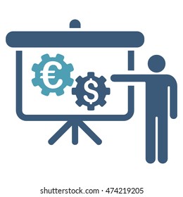 International Industry Project Presentation icon. Vector style is bicolor flat iconic symbol with rounded angles, cyan and blue colors, white background.