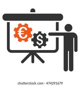 International Industry Project Presentation icon. Vector style is bicolor flat iconic symbol with rounded angles, orange and gray colors, white background.