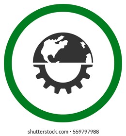 International Industry vector bicolor rounded icon. Image style is a flat icon symbol inside a circle, green and gray colors, white background.