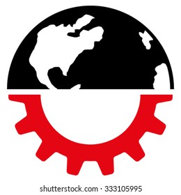 International Industry vector icon. Style is bicolor flat symbol, intensive red and black colors, rounded angles, white background.