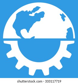 International Industry vector icon. Style is flat symbol, white color, rounded angles, blue background.