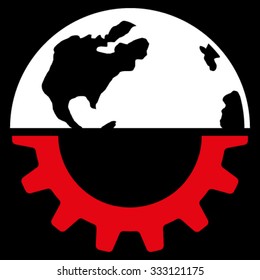 International Industry vector icon. Style is bicolor flat symbol, red and white colors, rounded angles, black background.