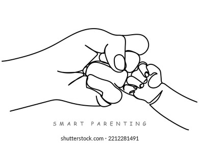 International Infant Protection Day.Child Care.Tiny Little Adorable Hands Of Little Baby Toddler In Mothers Hands.Cool Father With Kid.Smart And Cool Parents.Kids Protection.Healthcare Safety Lineart 