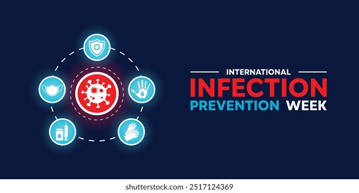 Semana Internacional de Prevenção de Infecções. Ótimo para cartões, banners, cartazes, mídias sociais e muito mais. Fundo azul escuro.