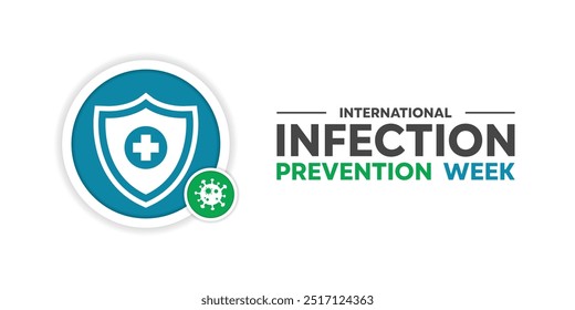 Semana Internacional de Prevenção de Infecções. Blindagem, mais ícone e vírus. Ótimo para cartões, banners, cartazes, mídias sociais e muito mais. Fundo branco.