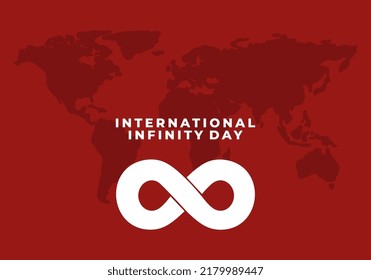 International infinity day banner poster on august 8 with white infinity symbol and world map on red background.