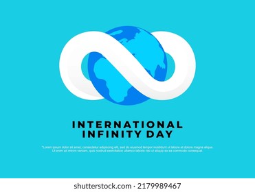 International infinity day banner poster on august 8 with white infinity symbol and earth on blue background.