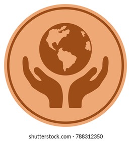 International Insurance bronze coin icon. Vector style is a copper flat coin symbol.