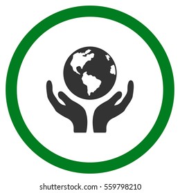 International Insurance vector bicolor rounded icon. Image style is a flat icon symbol inside a circle, green and gray colors, white background.