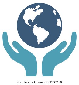 International Insurance vector icon. Style is bicolor flat symbol, cyan and blue colors, rounded angles, white background.