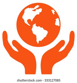 International Insurance vector icon. Style is flat symbol, orange color, rounded angles, white background.