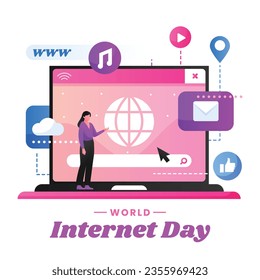International Internet day background. world internet day celebration. October 29. Happy Internet day concept. Cartoon Vector illustration. Poster, Banner, Greeting Card, Social Media Post, Template.