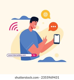 International Internet day background. world internet day celebration. October 29. Happy Internet day concept. Cartoon Vector illustration. Poster, Banner, Greeting Card, Social Media Post, Template.