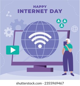 International Internet day background. world internet day celebration. October 29. Happy Internet day concept. Cartoon Vector illustration. Poster, Banner, Greeting Card, Social Media Post, Template.