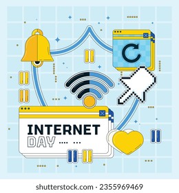 International Internet day background. world internet day celebration. October 29. Happy Internet day concept. Cartoon Vector illustration. Poster, Banner, Greeting Card, Social Media Post, Template.