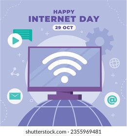 International Internet day background. world internet day celebration. October 29. Happy Internet day concept. Cartoon Vector illustration. Poster, Banner, Greeting Card, Social Media Post, Template.