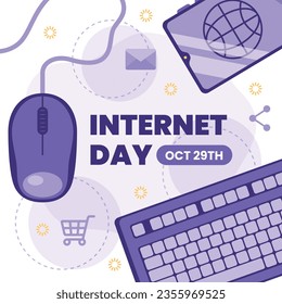 International Internet day background. world internet day celebration. October 29. Happy Internet day concept. Cartoon Vector illustration. Poster, Banner, Greeting Card, Social Media Post, Template.