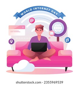 International Internet day background. world internet day celebration. October 29. Happy Internet day concept. Cartoon Vector illustration. Poster, Banner, Greeting Card, Social Media Post, Template.
