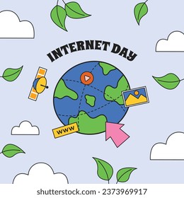 Antecedentes del Día Internacional de Internet. celebración mundial del día de internet. 29 de octubre. Feliz día de Internet. Ilustración del vector de dibujos animados. Afiche, Cartel, Tarjeta de felicitación, Publicación en medios sociales, Plantilla.